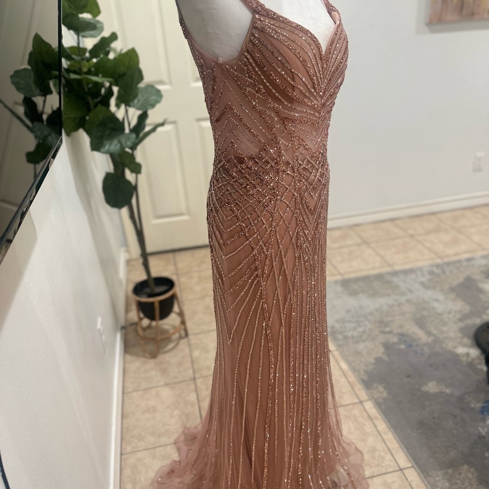 Gold and Pink Sequin Embellished Maxi Dress for Prom